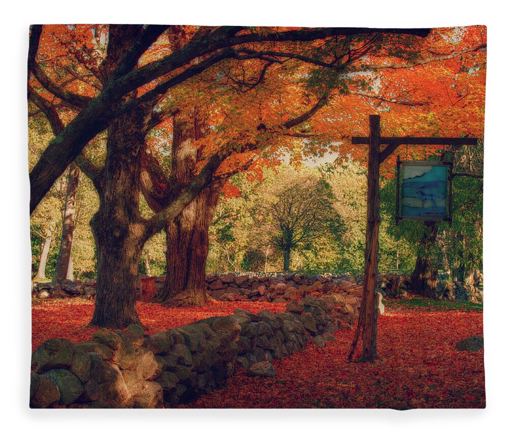 Hartwell Tavern Fleece Blanket featuring the photograph Hartwell tavern under orange fall foliage by Jeff Folger