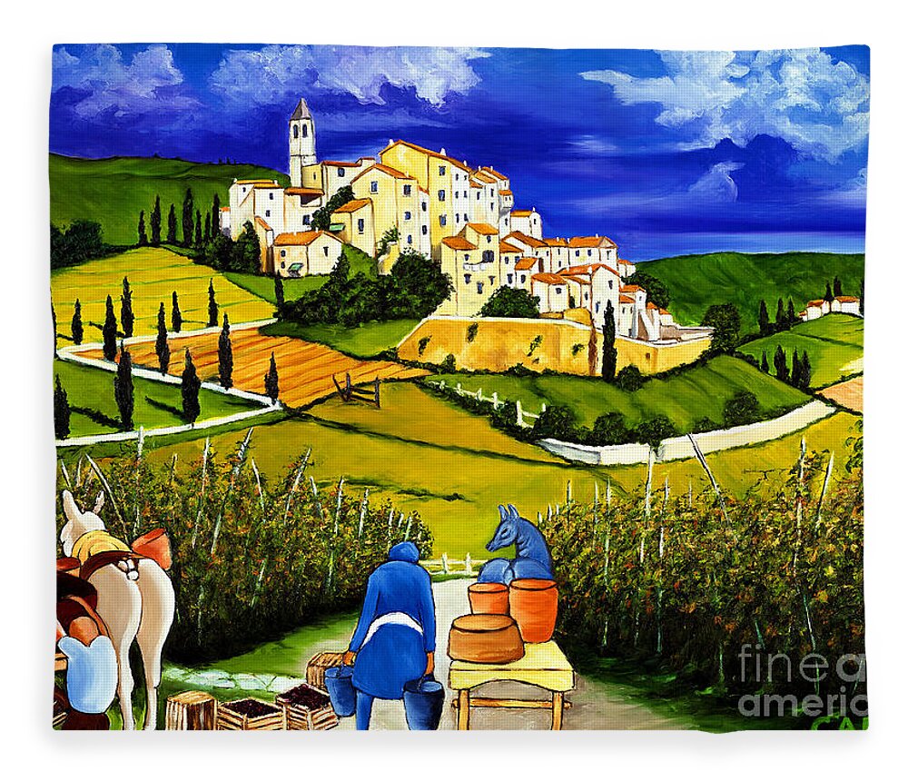 Grapes Fleece Blanket featuring the painting Harvest the Grapes by William Cain