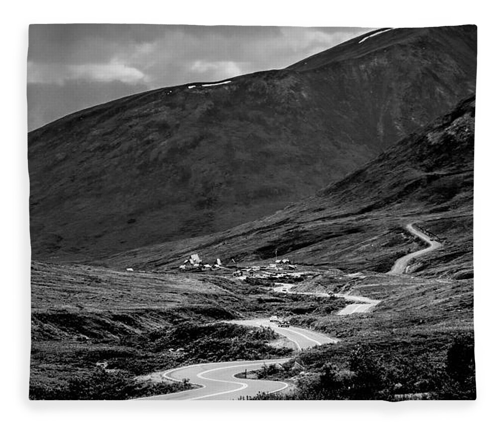 Alaska Fleece Blanket featuring the photograph Hatcher's Pass in Black and White by Andrew Matwijec