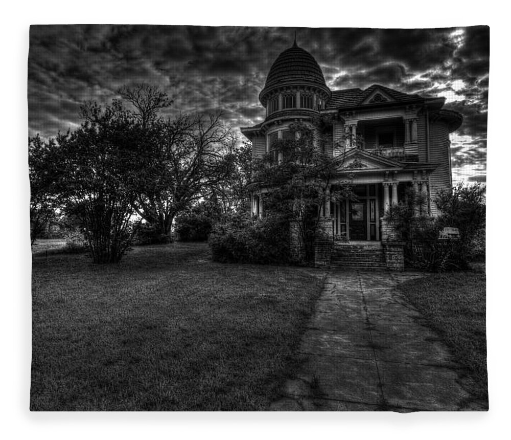 Fort Worth Home Fleece Blanket featuring the photograph Black and White Historic Fort Worth Home by Jonathan Davison