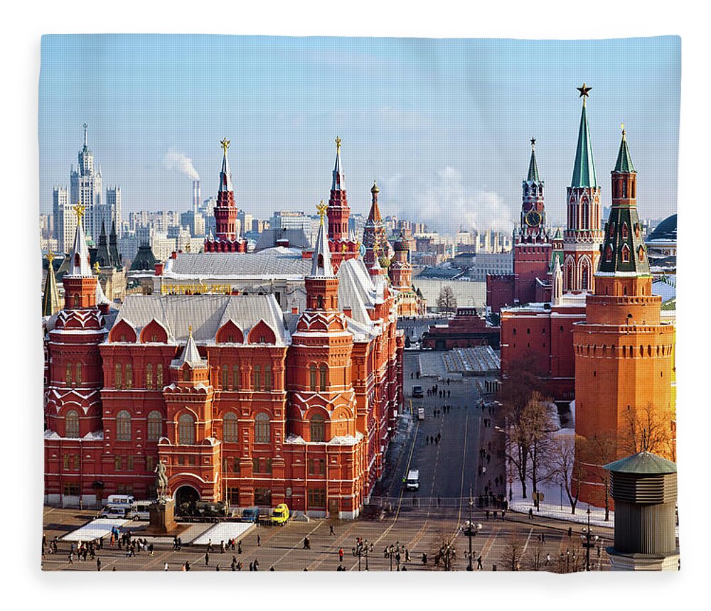 Clock Tower Fleece Blanket featuring the photograph Historical Museum, Red Square And by Mordolff