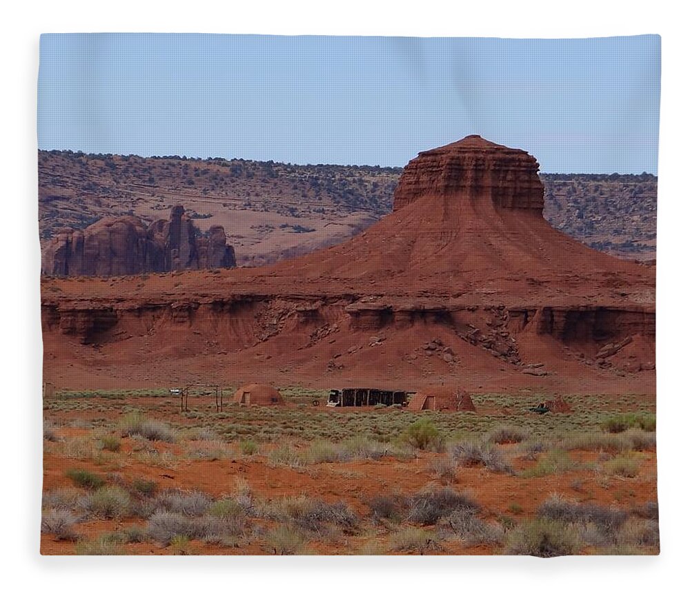 Navajo Fleece Blanket featuring the photograph Hogans by Keith Stokes