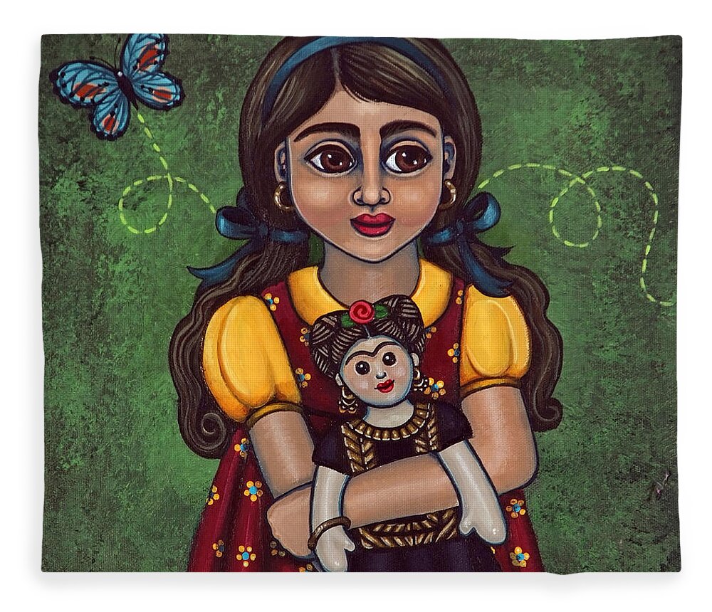 Frida Fleece Blanket featuring the painting Holding Frida by Victoria De Almeida