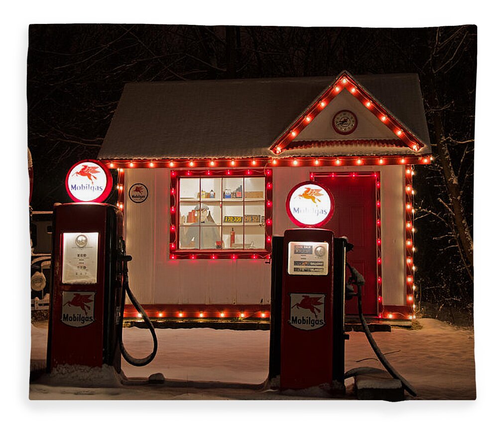 Holiday Fleece Blanket featuring the photograph Holiday Service Station by Susan McMenamin
