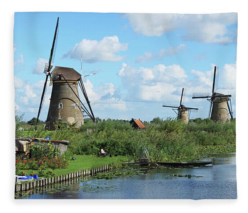 Panoramic Fleece Blanket featuring the photograph Holland, Kinderdijk by Hiroshi Higuchi