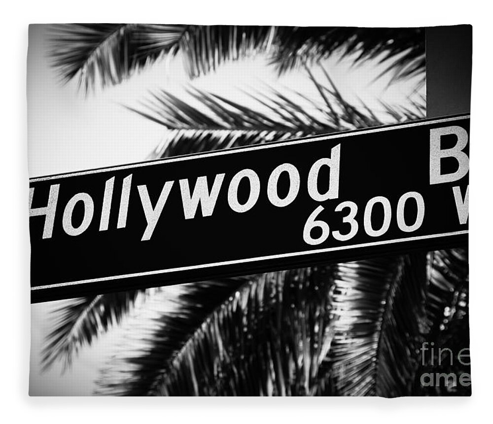 2012 Fleece Blanket featuring the photograph Hollywood Boulevard Street Sign in Black and White by Paul Velgos