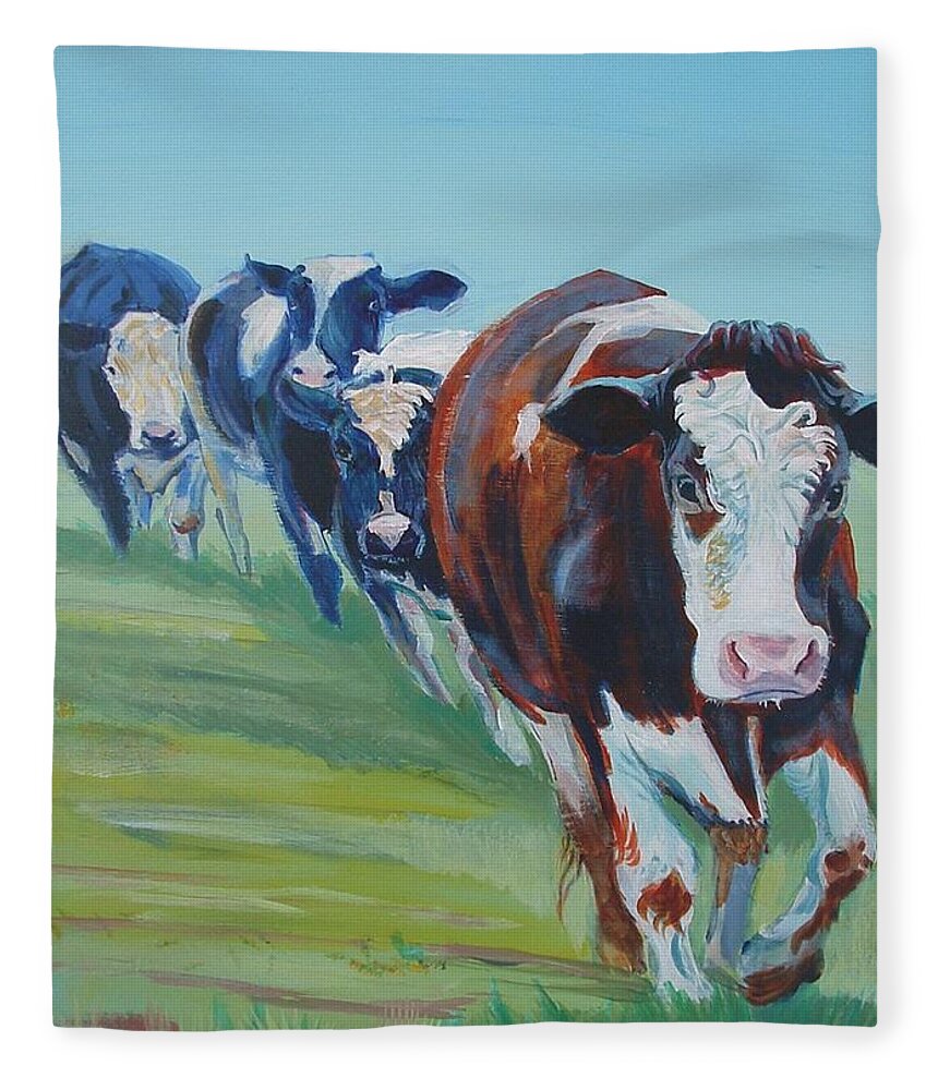 Cow Fleece Blanket featuring the painting Holstein Friesian Cows by Mike Jory