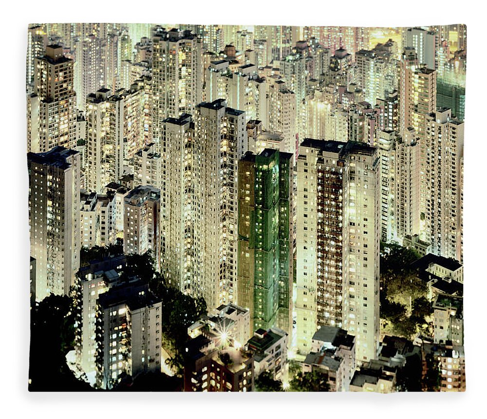 Apartment Fleece Blanket featuring the photograph Hong Kong, Elevated View Of Apartment by Martin Puddy