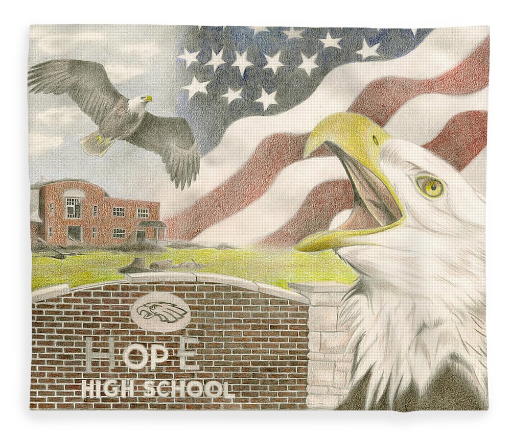 Art Fleece Blanket featuring the drawing Hope High School by Dustin Miller