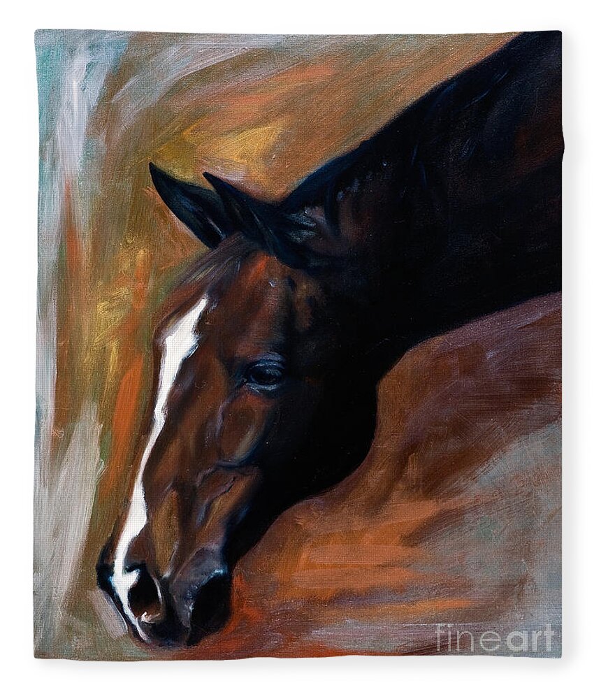 Horse Fleece Blanket featuring the painting horse - Apple copper by Go Van Kampen