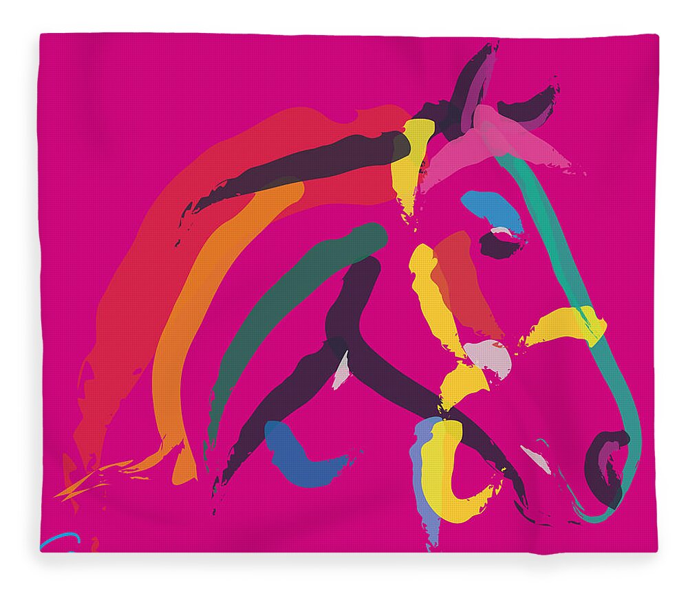 Horse Portrait Fleece Blanket featuring the painting Horse - Colour me strong by Go Van Kampen