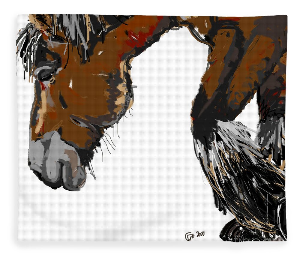 Big Horse Fleece Blanket featuring the painting horse - Guus by Go Van Kampen