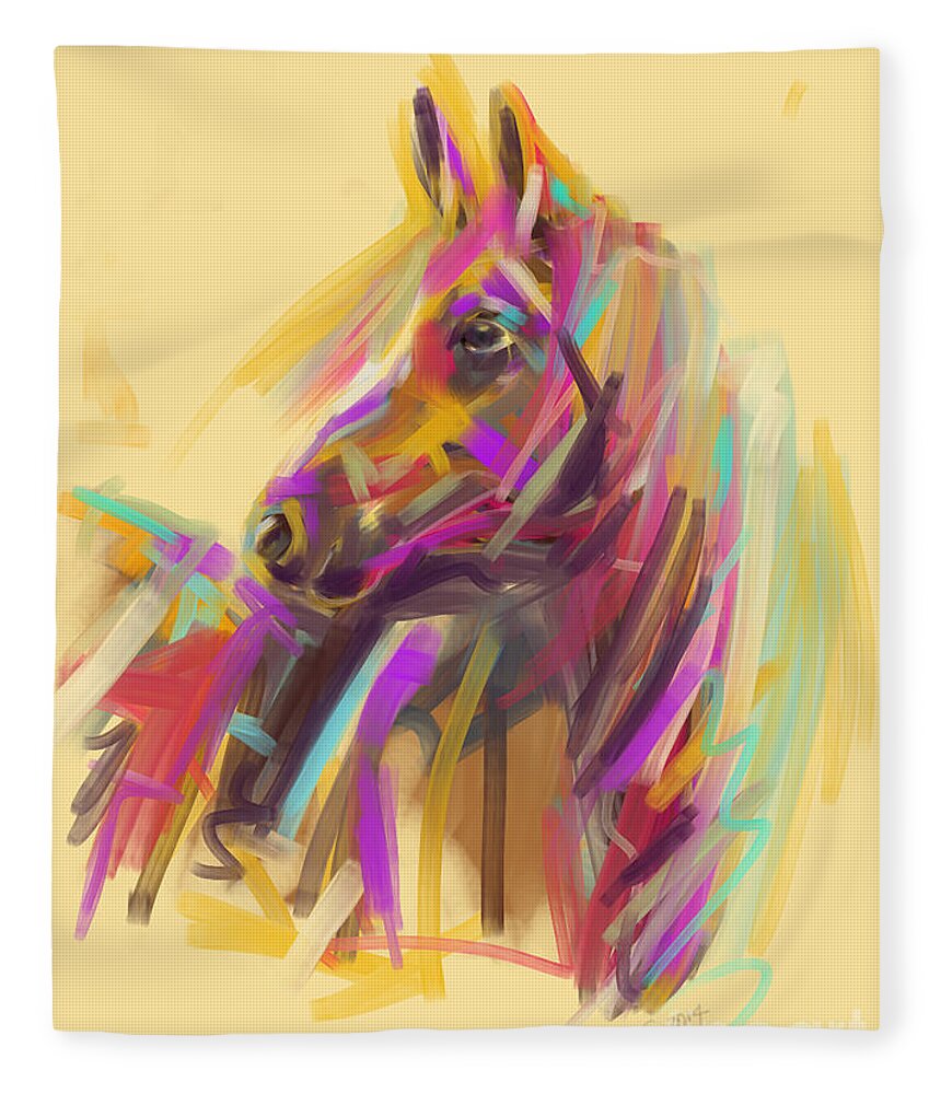 Horse Fleece Blanket featuring the painting Horse True colours by Go Van Kampen
