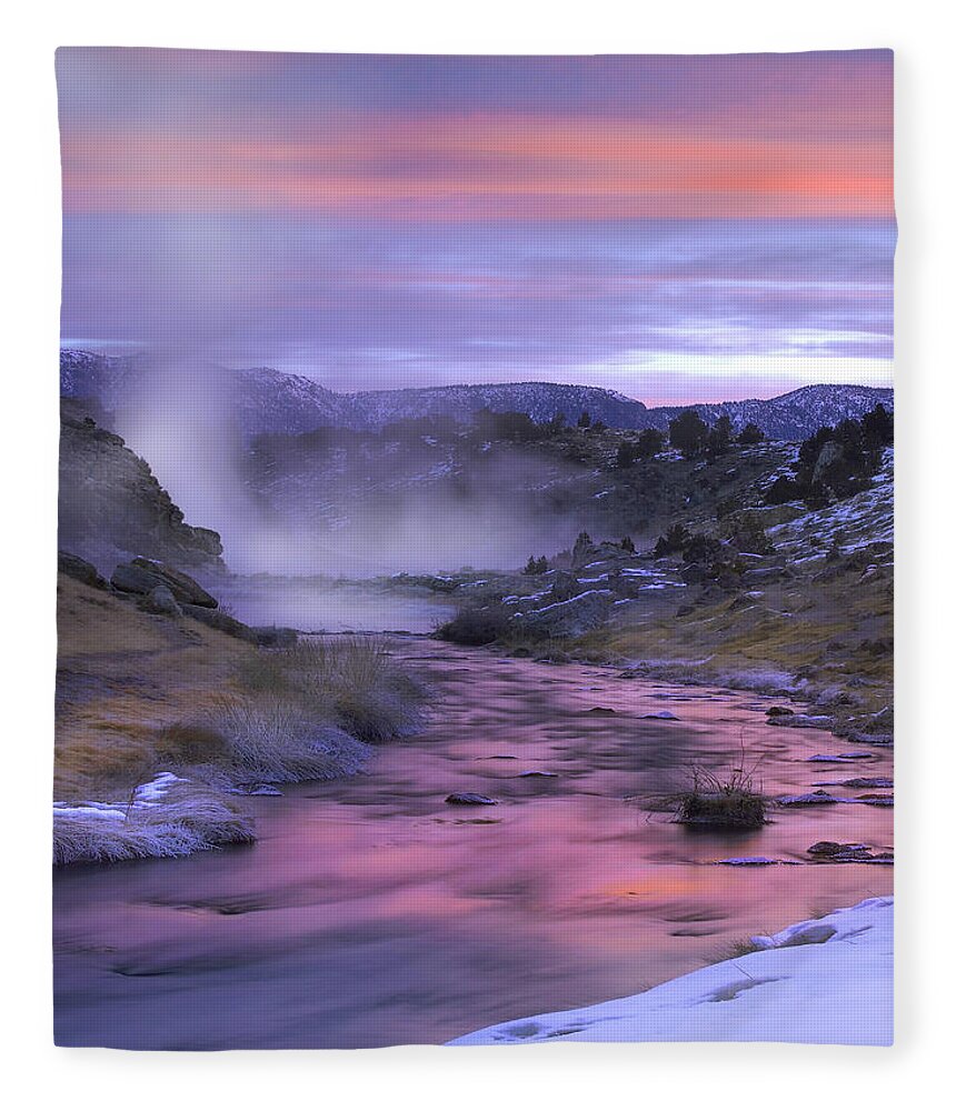 Feb0514 Fleece Blanket featuring the photograph Hot Creek At Sunset Mammoth Lakes by Tim Fitzharris
