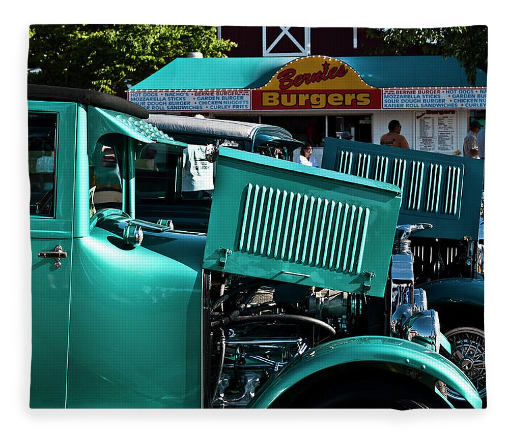Car Fleece Blanket featuring the photograph Hot Rods and Burgers by Ron Roberts