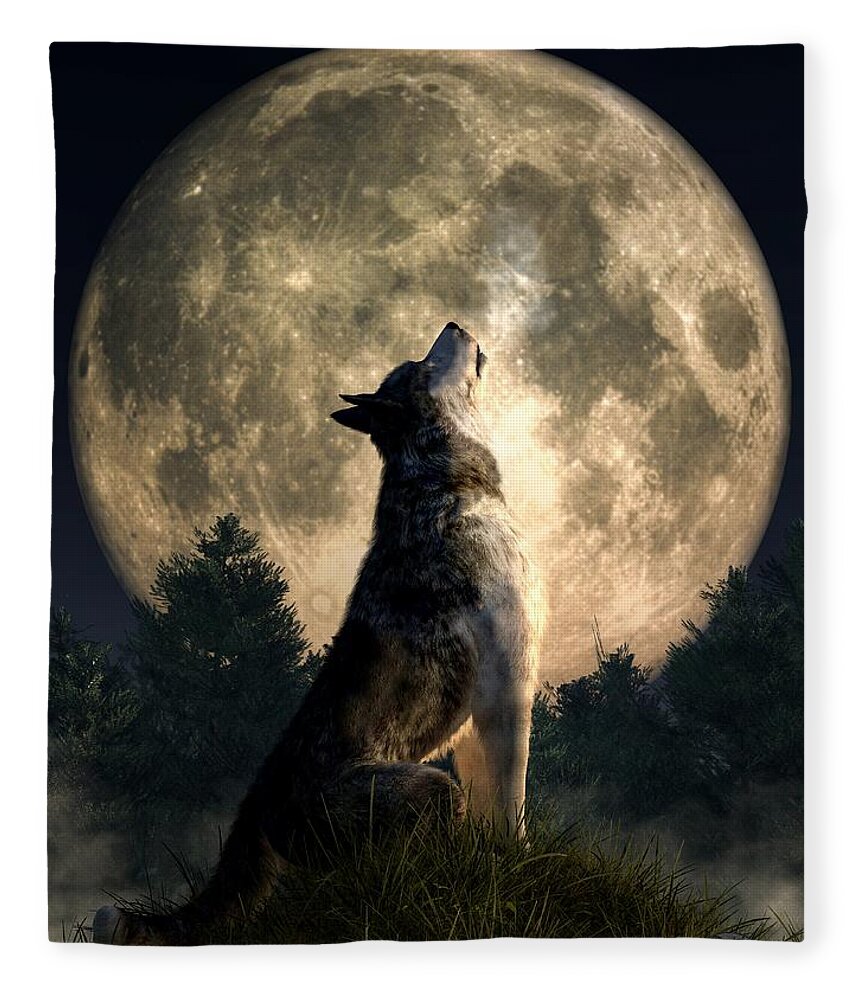 Wolf Fleece Blanket featuring the digital art Howling Wolf by Daniel Eskridge