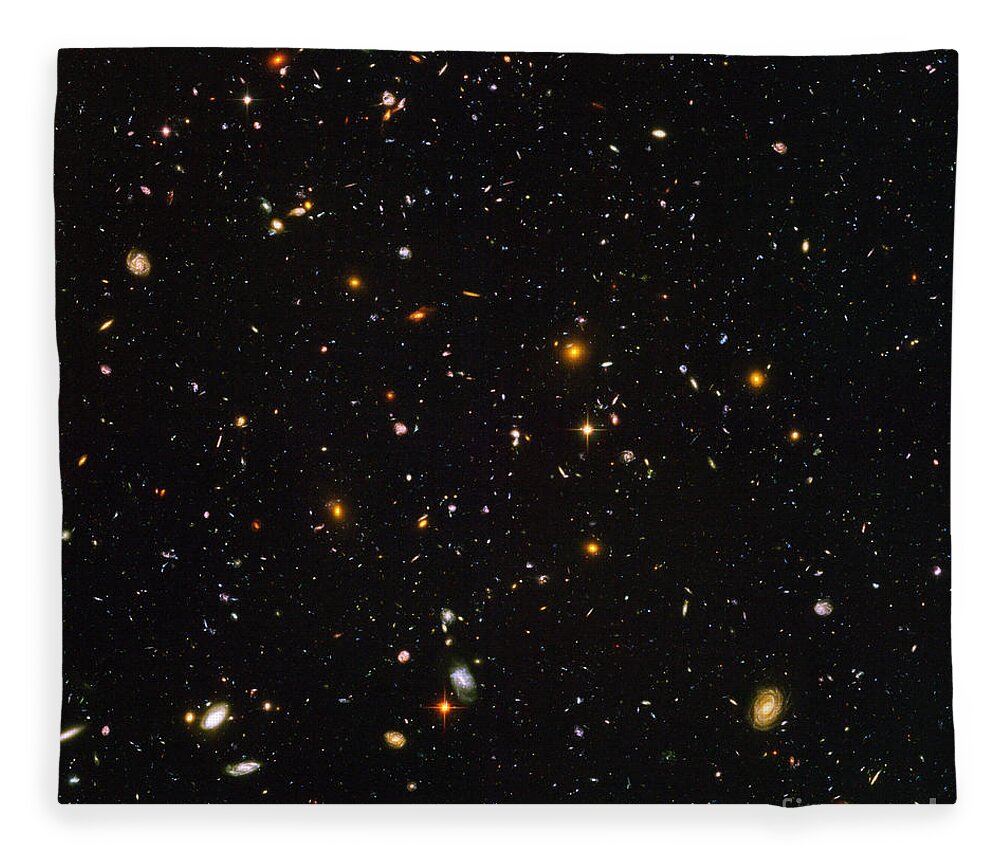 Galaxy Fleece Blanket featuring the photograph Hubble Ultra Deep Field Galaxies by Science Source