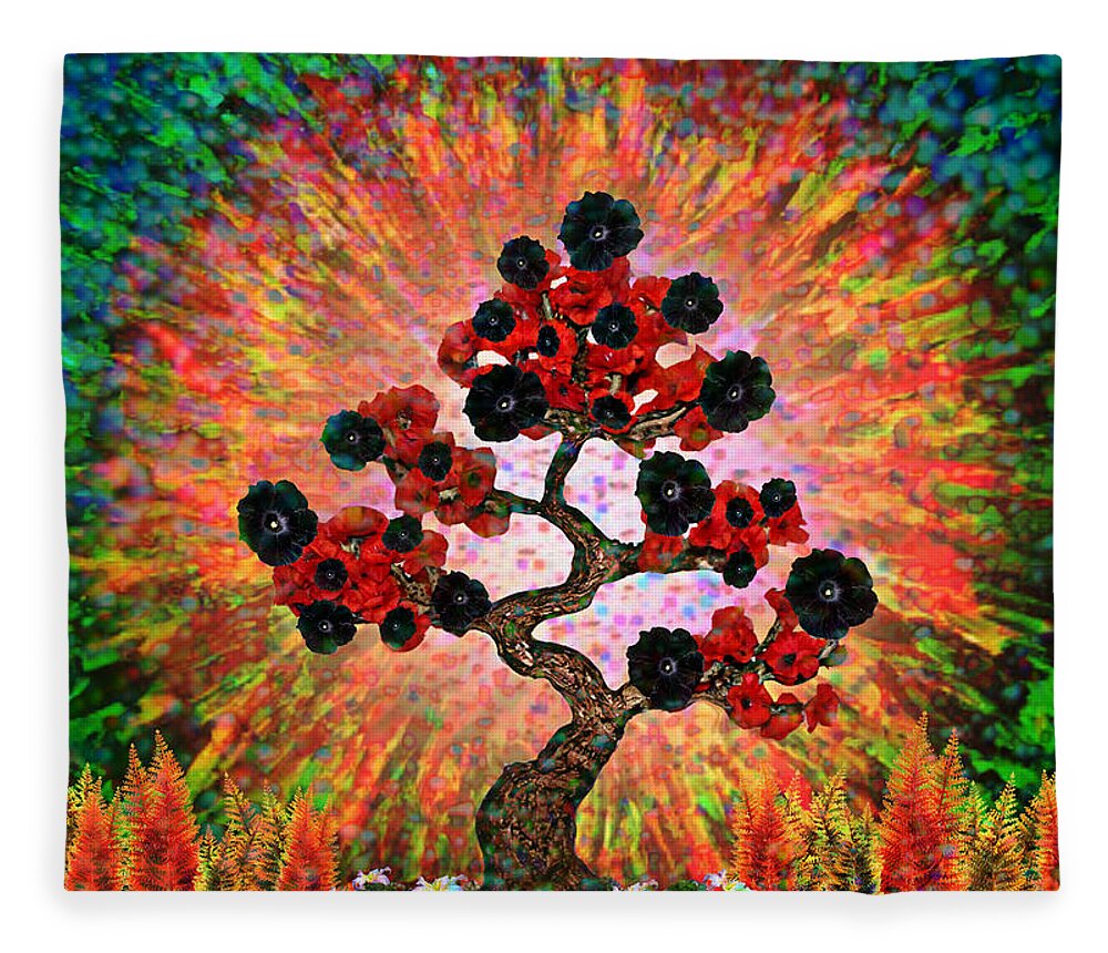 Hippie Fleece Blanket featuring the mixed media Hug A Tree by Ally White