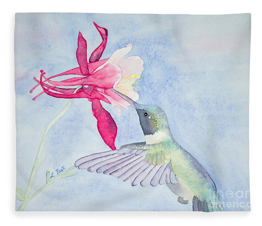 Ruby-throated Fleece Blanket featuring the painting Hummingbird and Columbine by Laurel Best