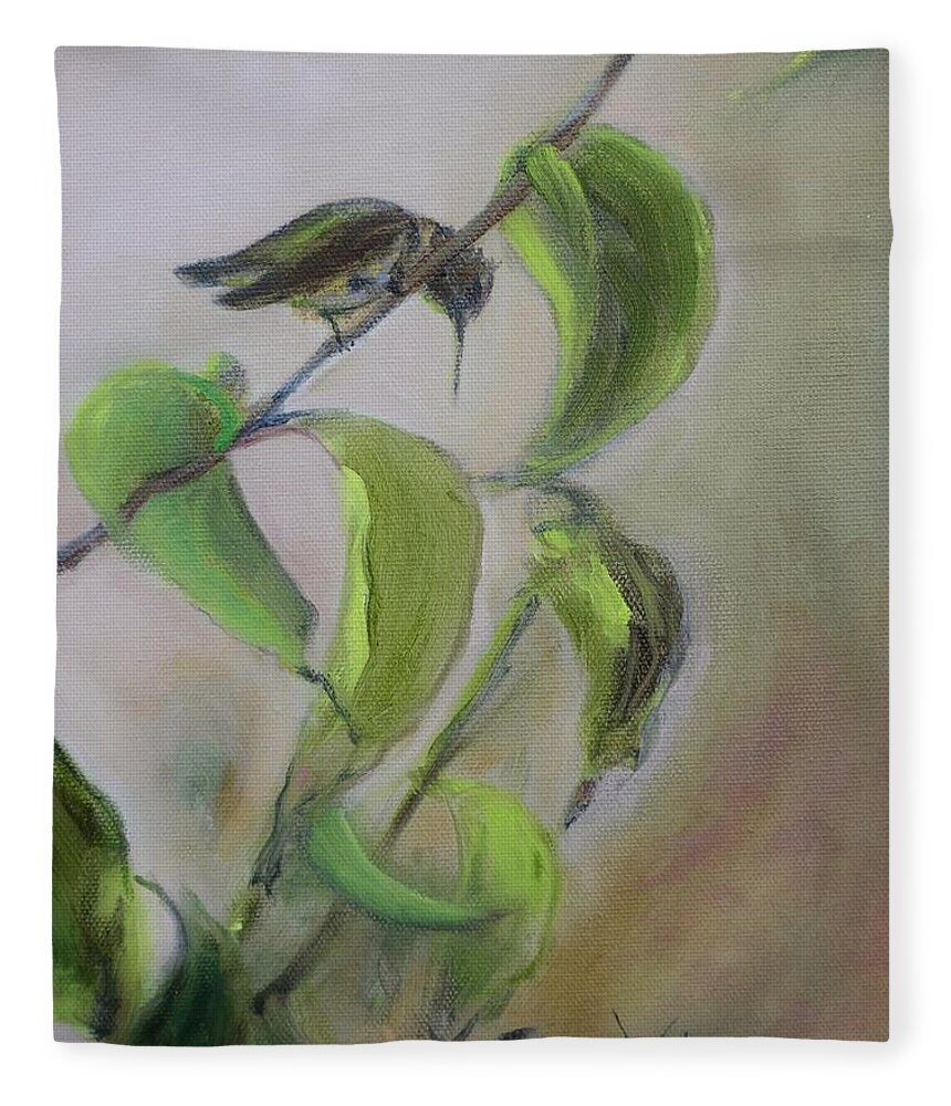 Bird Fleece Blanket featuring the painting Hummingbird at Rest by Donna Tuten