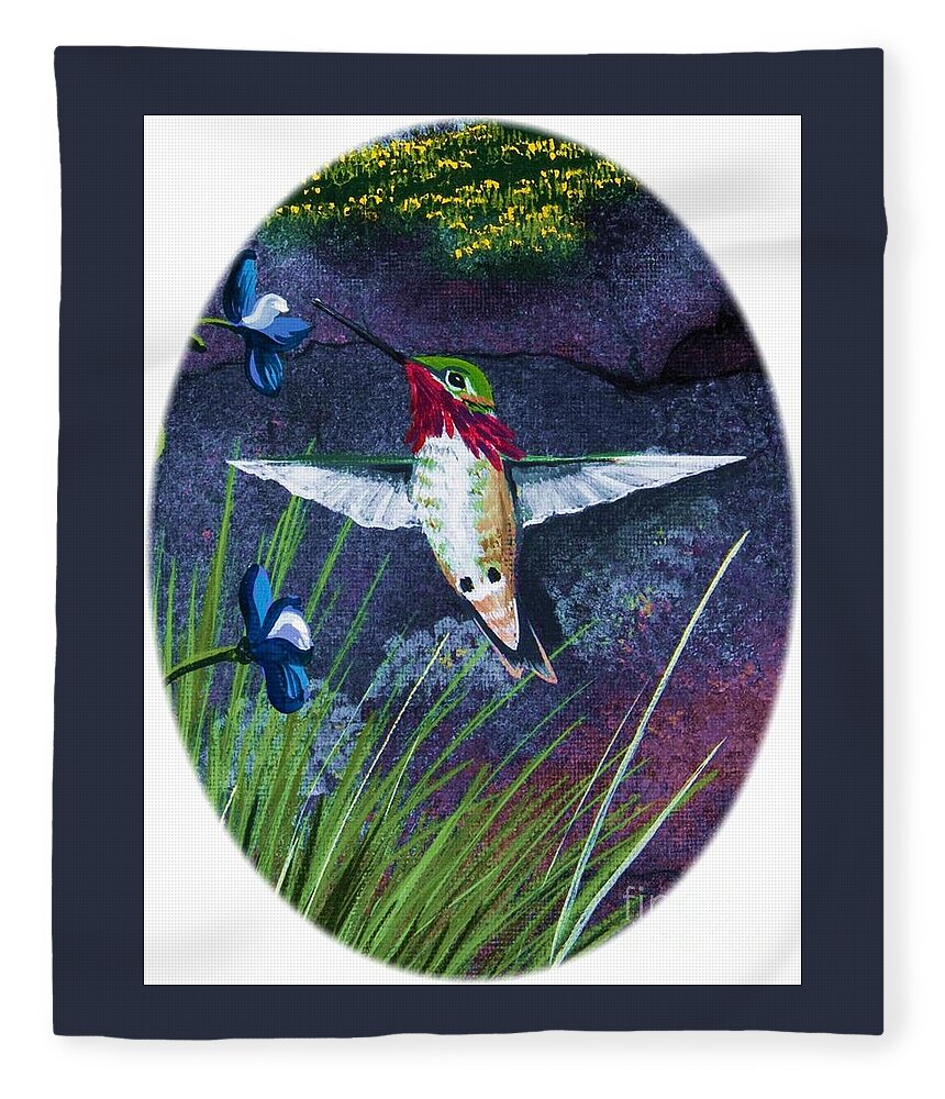 Hummimgbird Fleece Blanket featuring the painting Hummingbird Two by Jennifer Lake