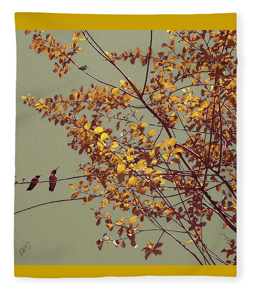 Humming Bird Fleece Blanket featuring the photograph Hummingbirds On Yellow Tree by Ben and Raisa Gertsberg
