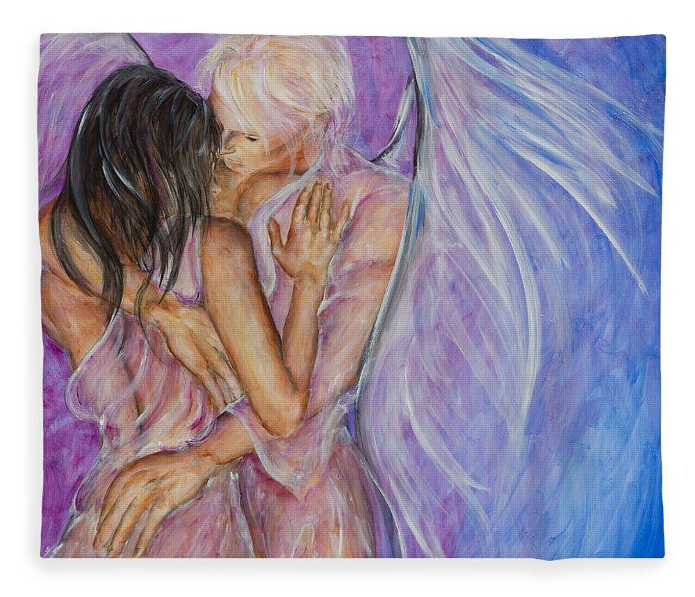 Angel Lovers Fleece Blanket featuring the painting I Believed In You by Nik Helbig