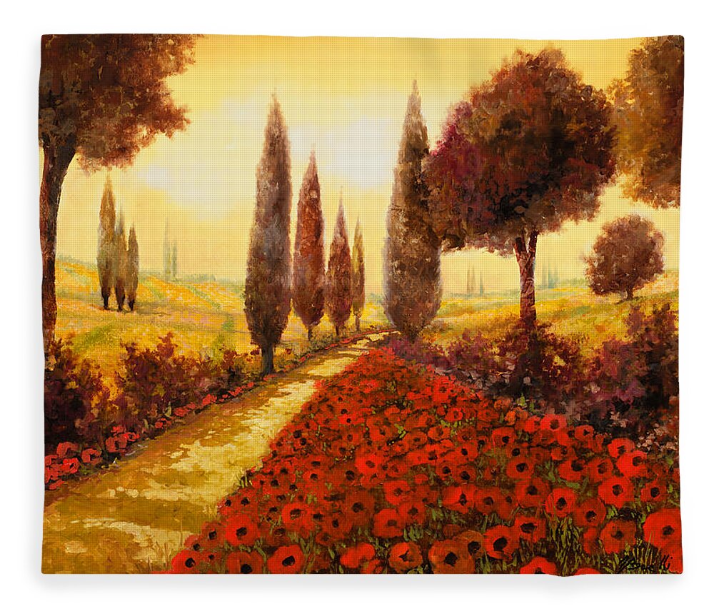 Poppy Fields Fleece Blanket featuring the painting I Papaveri In Estate by Guido Borelli