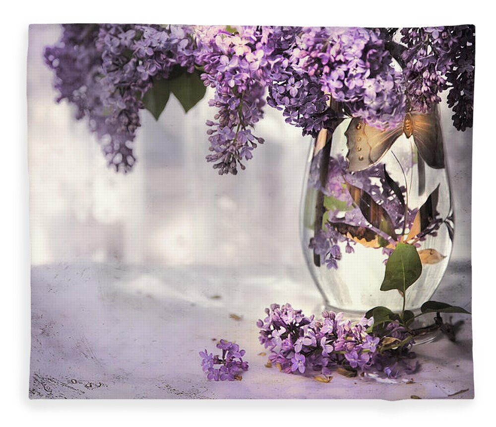 Lilacs Fleece Blanket featuring the photograph I Picked A Bouquet Of Lilacs Today by Theresa Tahara
