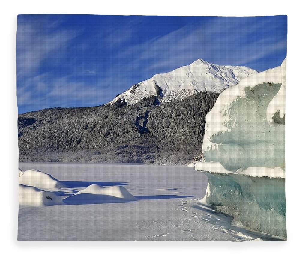 Iceberg Fleece Blanket featuring the photograph Iceberg and Mount McGinnis by Cathy Mahnke