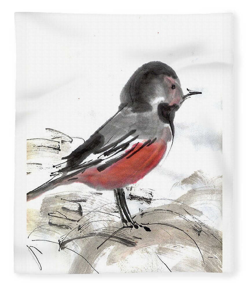 Bird Fleece Blanket featuring the drawing IllusBird7 by Karina Plachetka