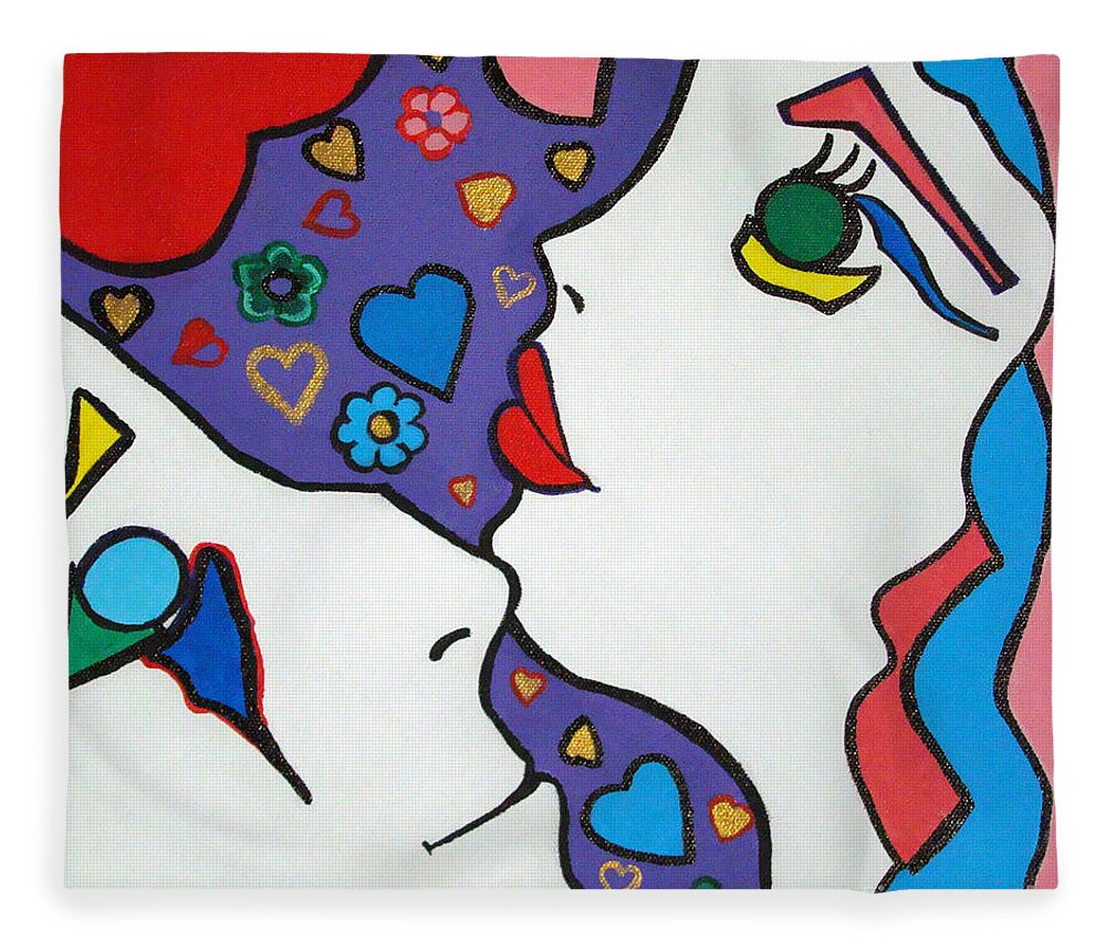 Pop-art Fleece Blanket featuring the painting In Love by Silvana Abel