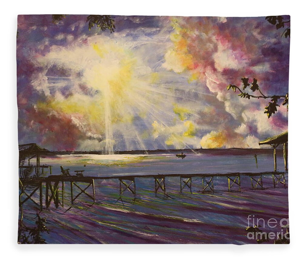 Lake Waccamaw Fleece Blanket featuring the painting In The Still Of A Dream by Stefan Duncan