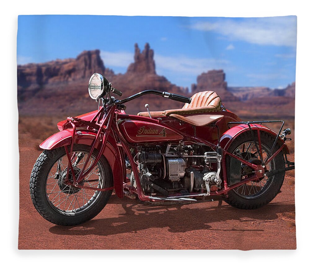 Indian Motorcycle Fleece Blanket featuring the photograph Indian 4 Sidecar 2 by Mike McGlothlen