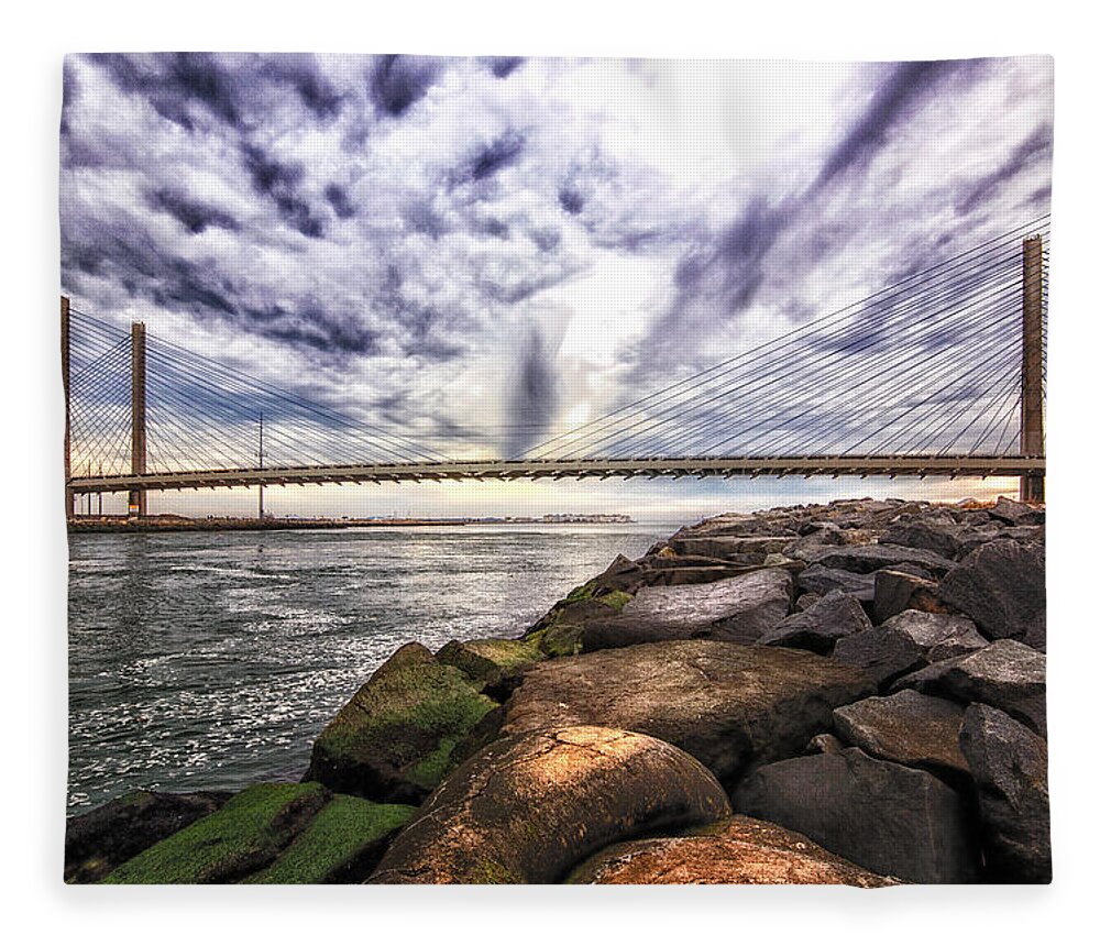 Indian River Bridge Fleece Blanket featuring the photograph Indian River Bridge Clouds by Bill Swartwout