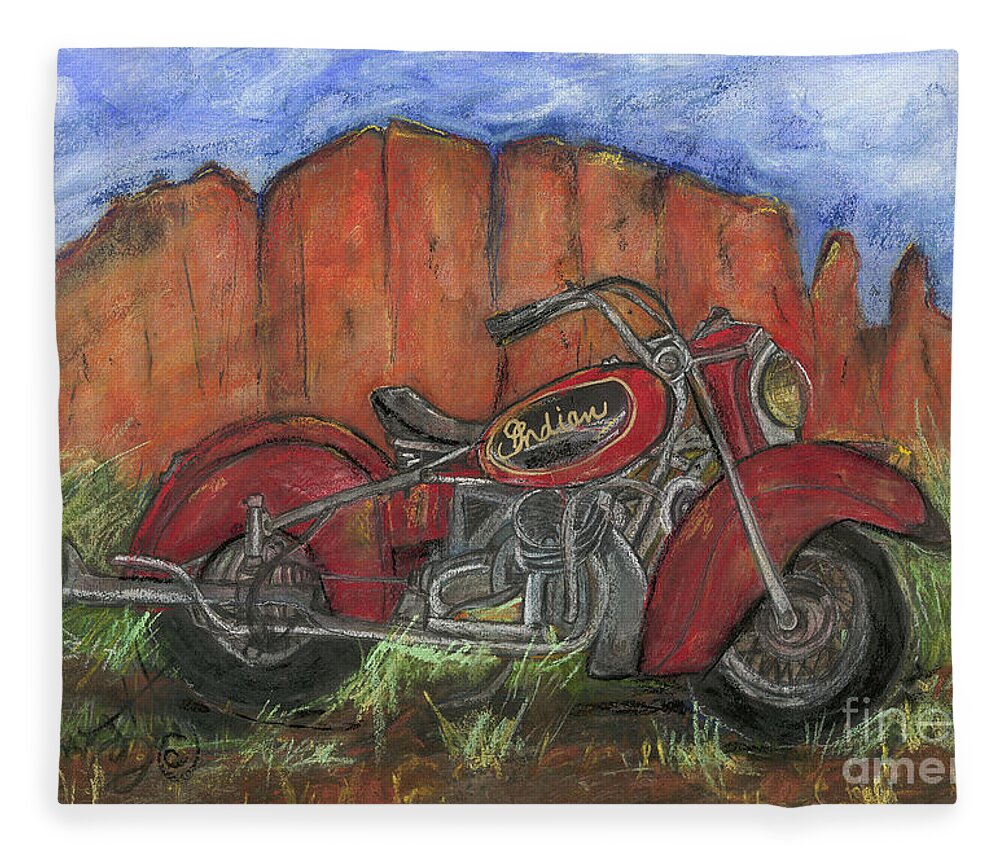 Indian Motorcycle Fleece Blanket featuring the painting Indian Summer by Sherry Harradence