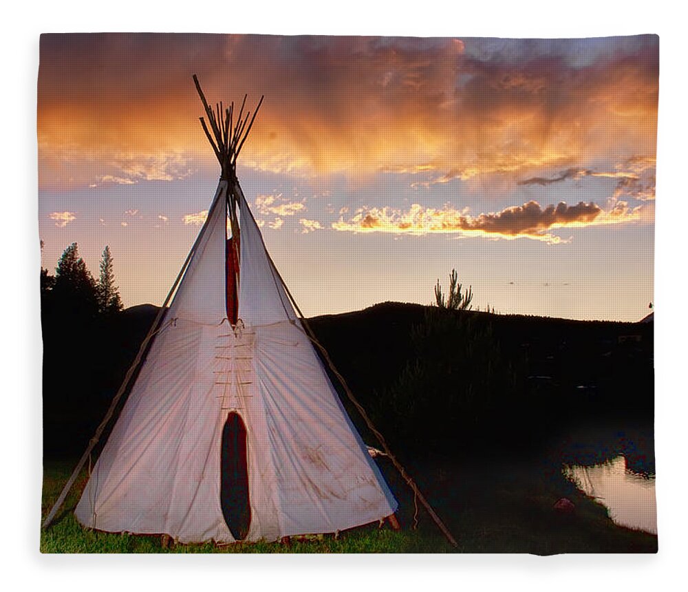 Teepee Fleece Blanket featuring the photograph Indian Teepee Sunset by James BO Insogna