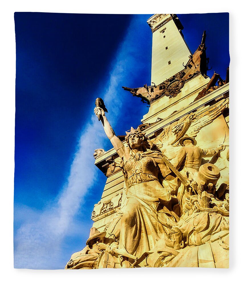 Indianapolis Fleece Blanket featuring the photograph Indiana Civil War Monument by Jon Woodhams
