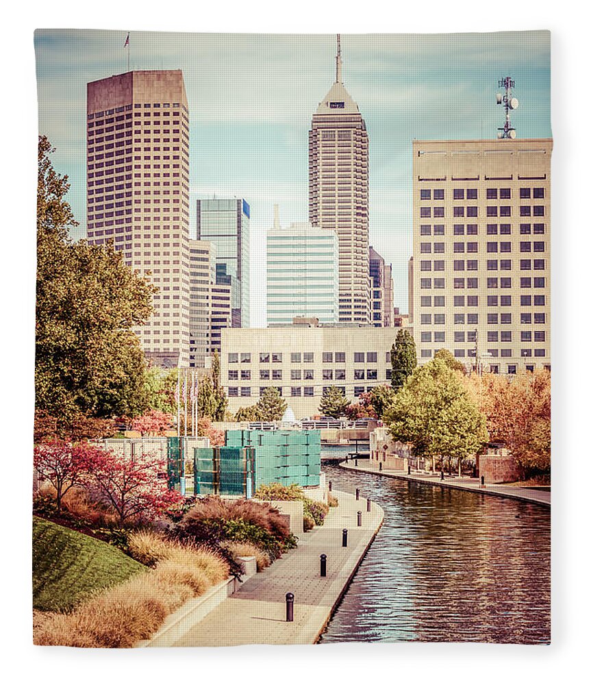 1960s Fleece Blanket featuring the photograph Indianapolis Skyline Old Retro Picture by Paul Velgos