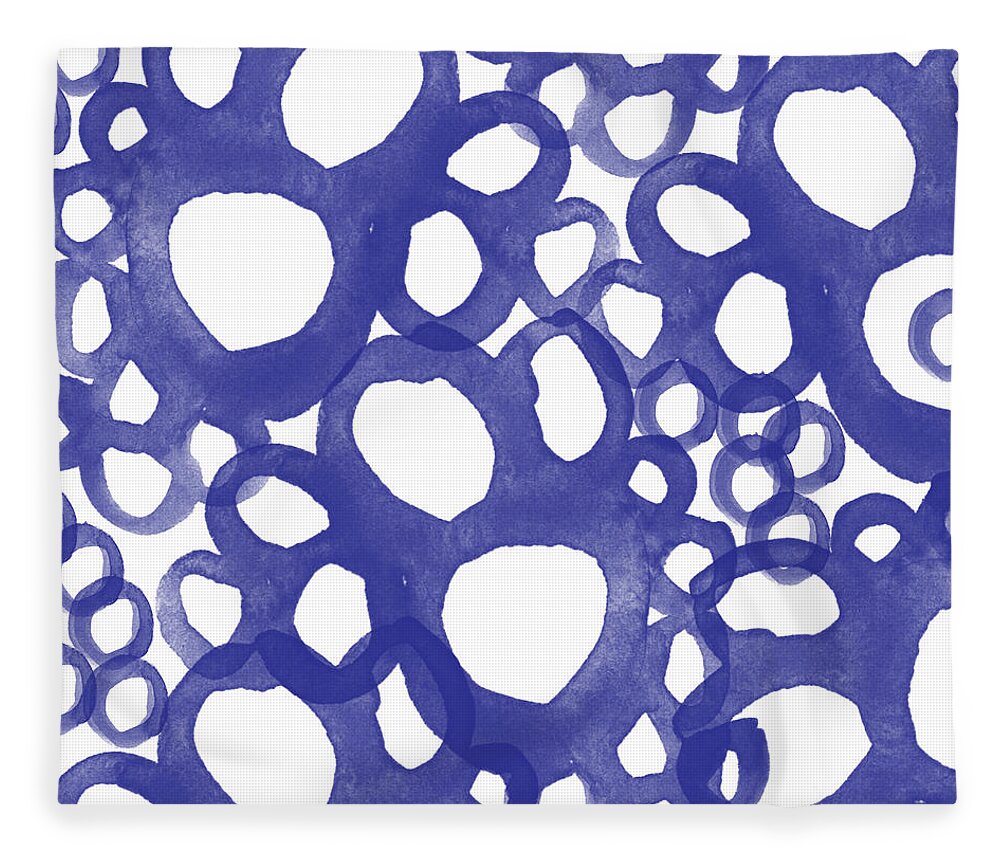 Indigo Fleece Blanket featuring the painting Indigo Bubbles- Contemporary Absrtract Watercolor by Linda Woods
