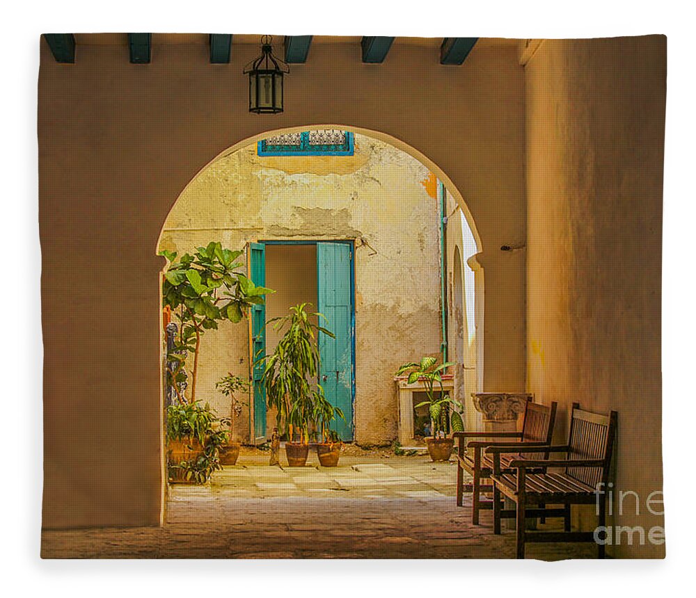 Cuba Fleece Blanket featuring the photograph Inner courtyard in caribbean house by Patricia Hofmeester