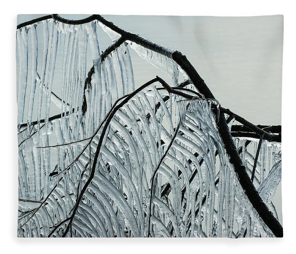 Intricate Ice Curtains Fleece Blanket featuring the photograph Intricate Ice Curtains by Georgia Mizuleva
