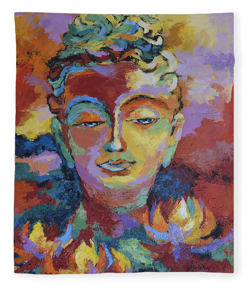 Buddha Fleece Blanket featuring the painting Introspection by Jyotika Shroff