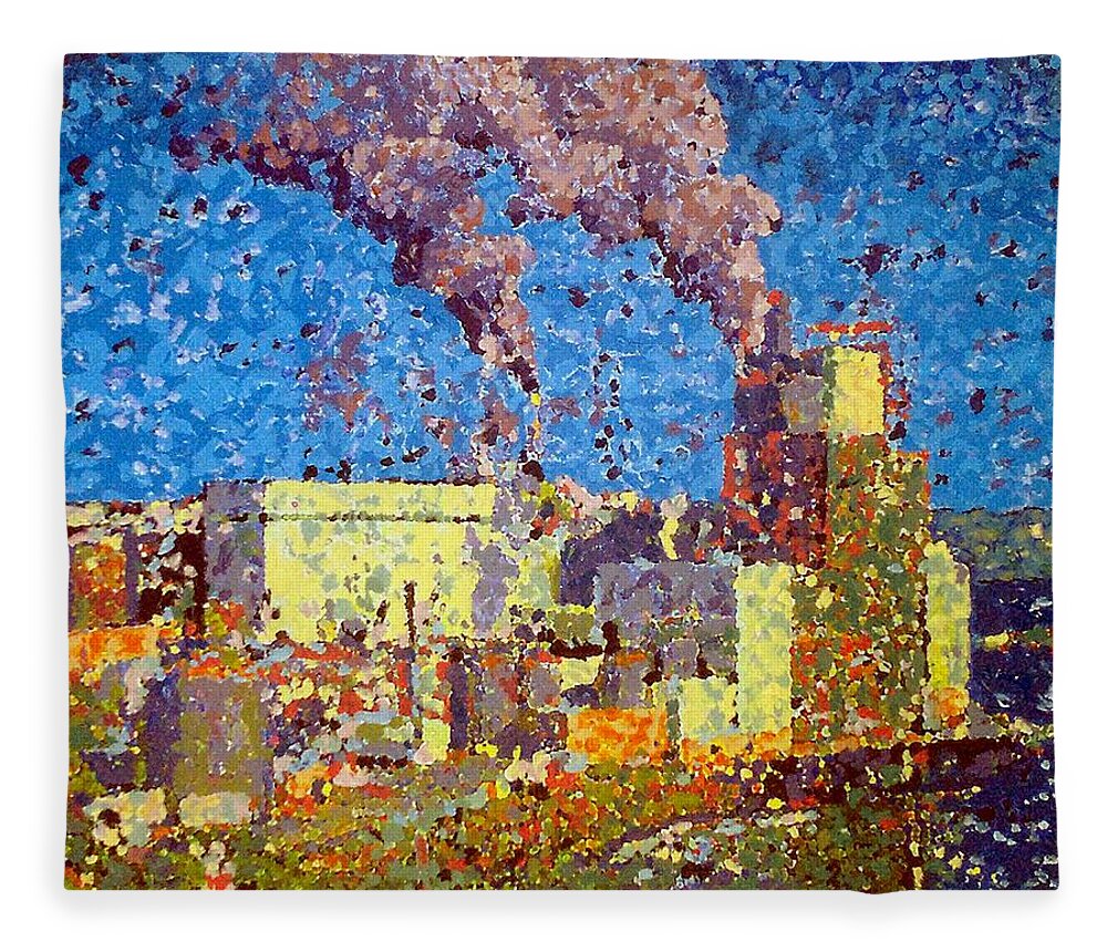 Truck Fleece Blanket featuring the painting Irving Pulp Mill by Michael Graham