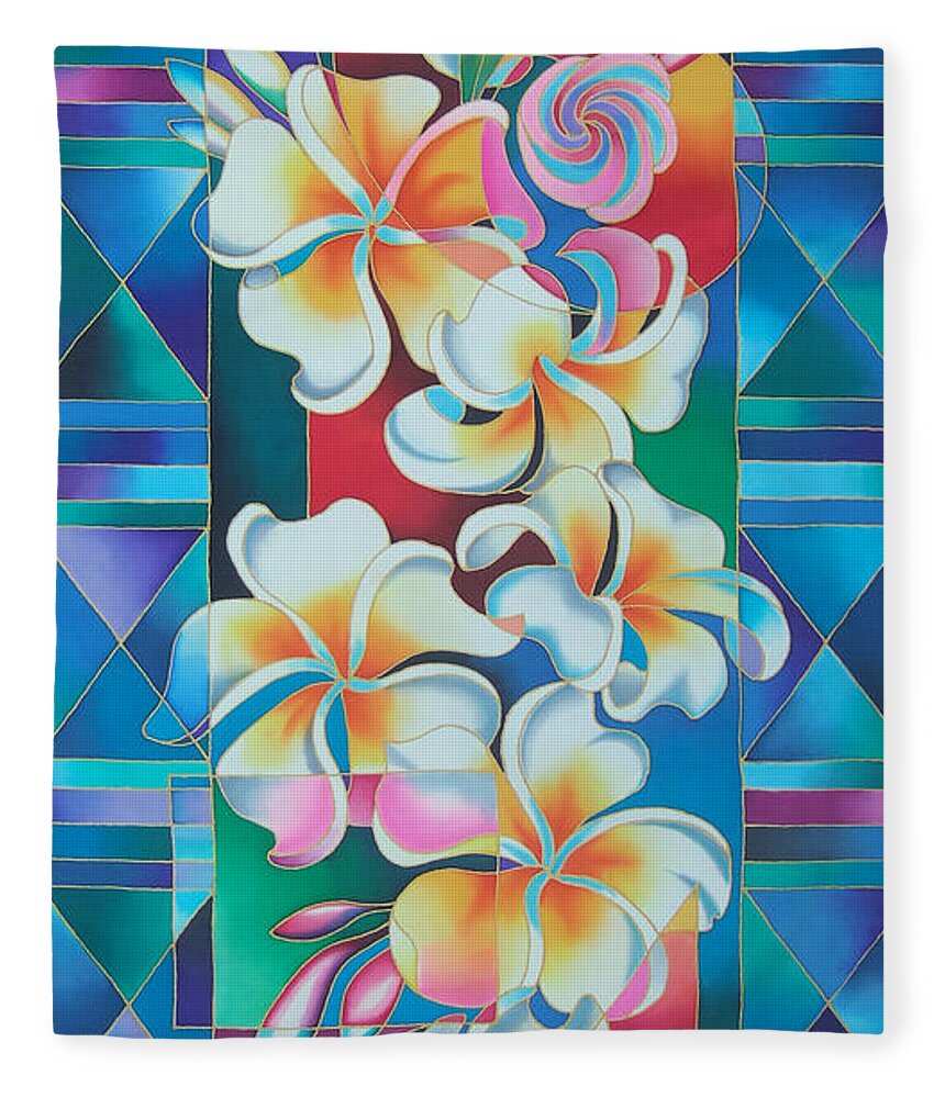 Fiji Islands Fleece Blanket featuring the painting Island Flowers - Frangipani by Maria Rova