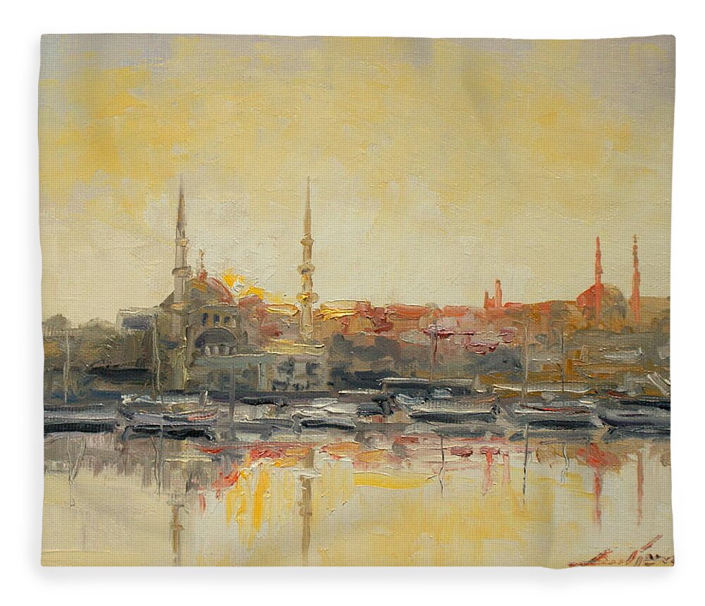 Impressionism Fleece Blanket featuring the painting Istanbul- Hagia Sophia by Luke Karcz