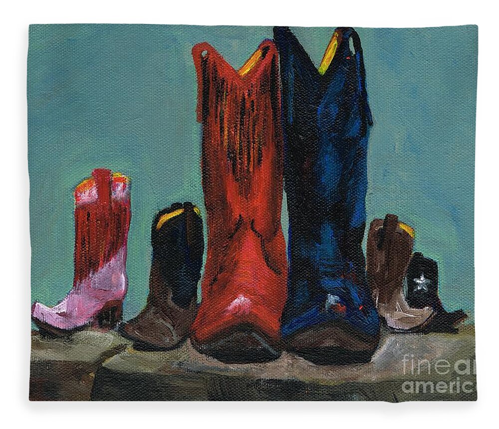 Western Boots Fleece Blanket featuring the painting It's A Family Tradition by Frances Marino