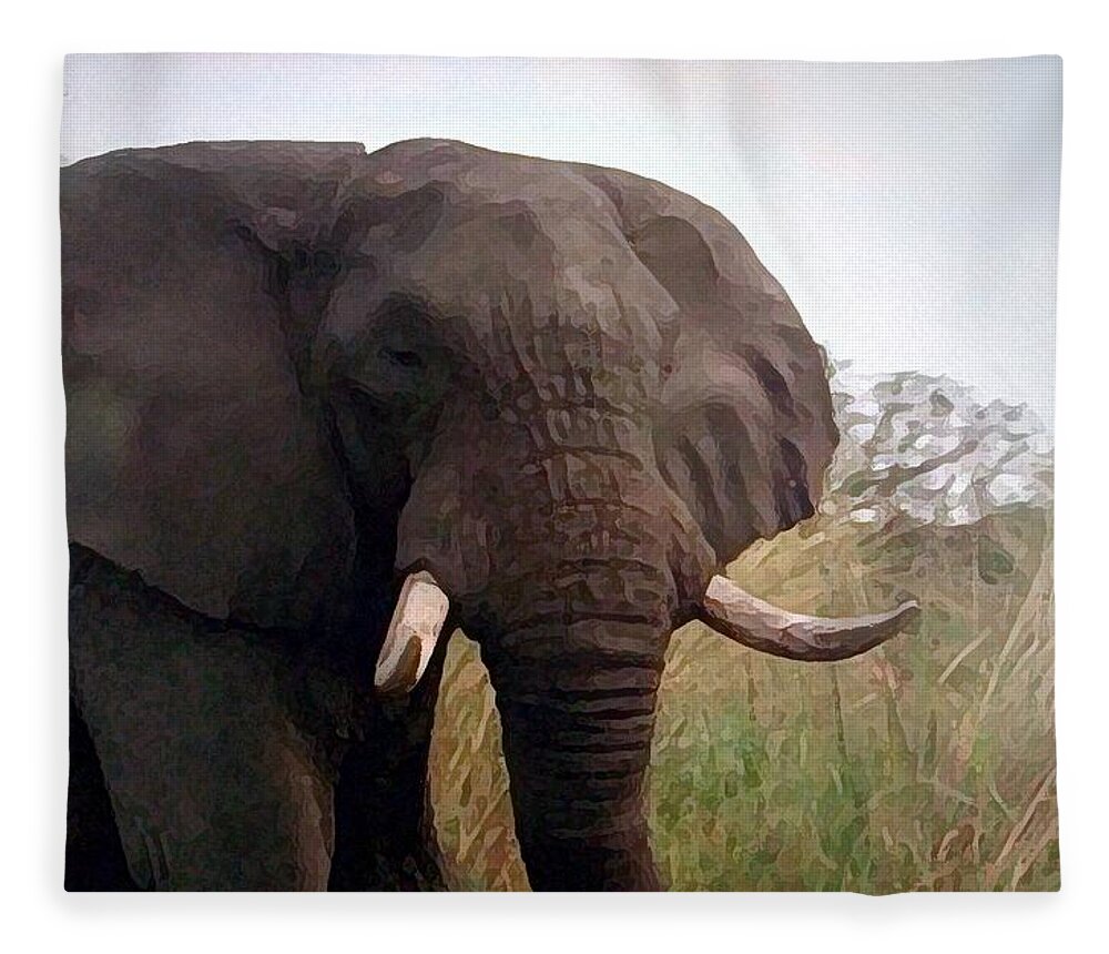 Africa Fleece Blanket featuring the painting Ivory King by George Pedro