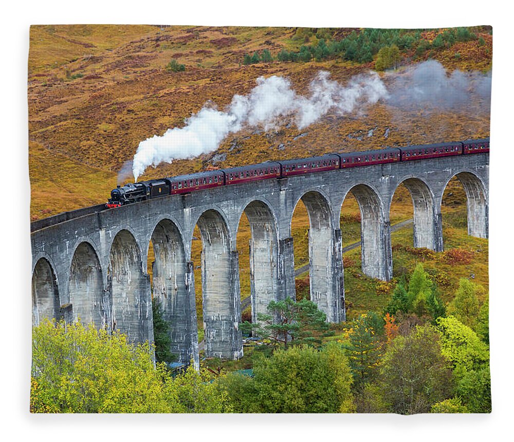 Arch Fleece Blanket featuring the photograph Jacobite Train On Glenfinnan Viaduct by Peter Adams