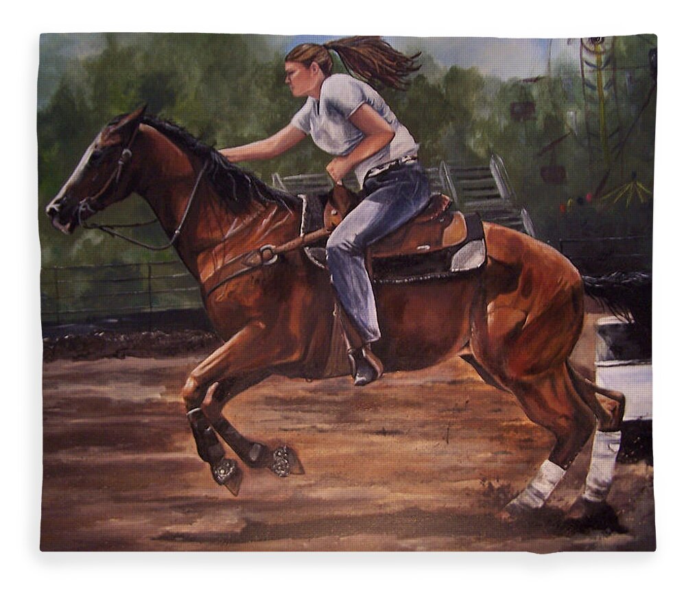 Barrel Racing Fleece Blanket featuring the painting Jacy by Kathy Laughlin